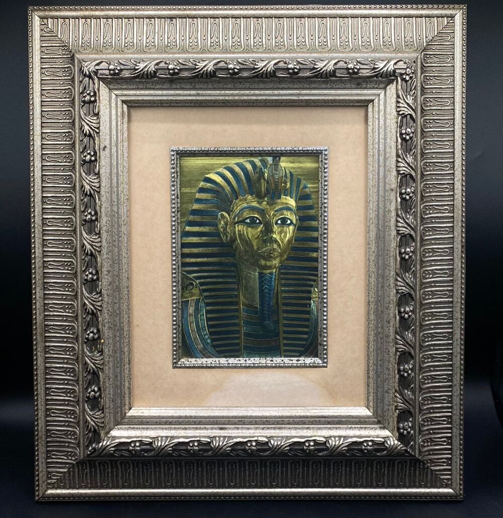 Egyptian Revival King Tut Framed Wall Art Silver Ornate Egyptomania Decor